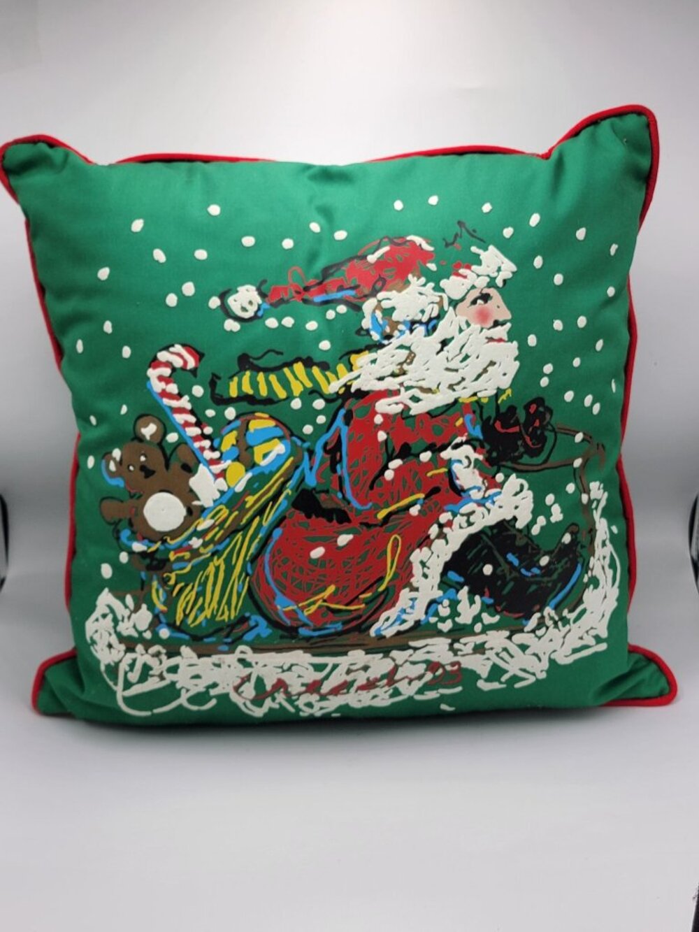 Vintage Santa Claus Decorative Throw Pillow Green & Red Christmas Holiday Accent